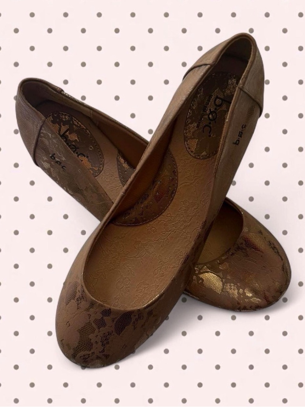 b.o.c. Women's Metallic Nude Lace-Textured Ballet Flats